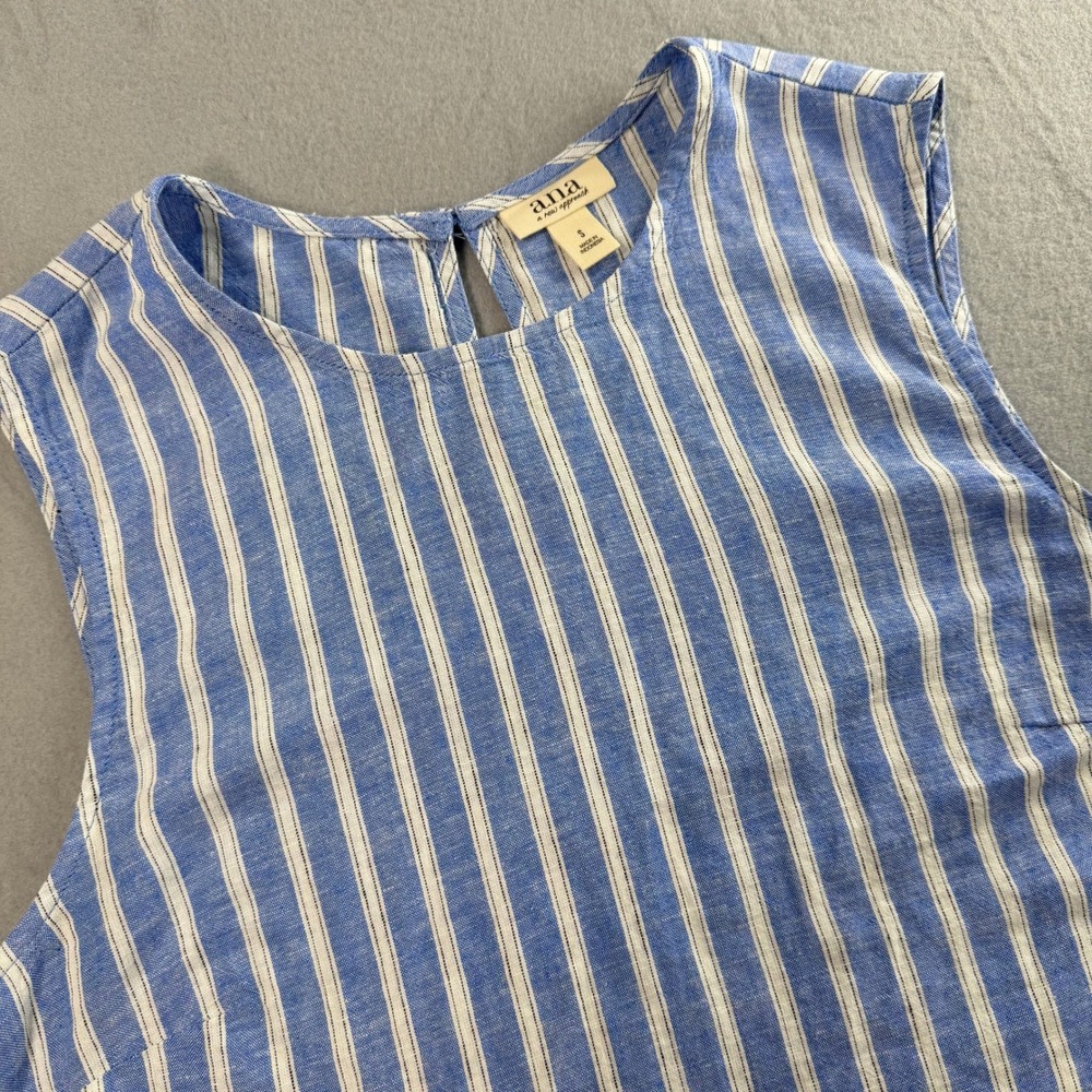 a.n.a Striped Tank Top Women S Blue Linen Blend Coastal Grandmother Vacation